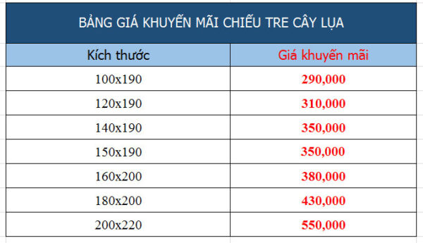 Bảng giá chiếu tre hoa lụa